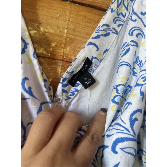 Ann Taylor Floral Linen Blend Puff Sleeve Size 14 $129 - Picture 6 of 9